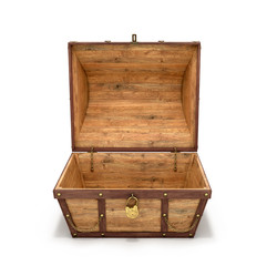 An old antique wooden chest on a white background. 3D illustration