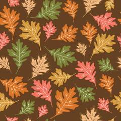 Brown autumn leaves seamless pattern