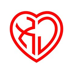 initial letters logo xj red monogram heart love shape