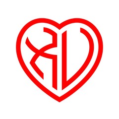 initial letters logo xu red monogram heart love shape
