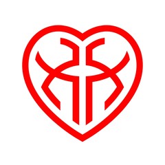 initial letters logo xx red monogram heart love shape