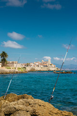 Fototapeta na wymiar Fishing rod in Antibes, Cote d'Azur, France