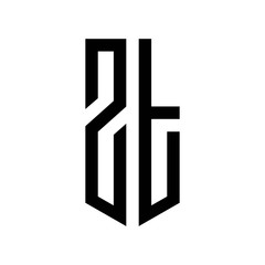 initial letters logo zt black monogram pentagon shield shape