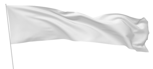 Fototapeta premium Long white flag on flagpole flying in wind.