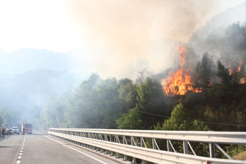 Antrodoco - Italy - August 28, 2017 - One of the forest fires sprawled on Mount Giano. Closed the road from Antrodoco to L'Aquila