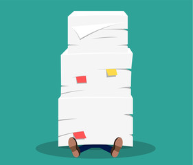 Businessman under the stack of paper,