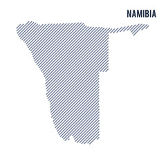 Vector abstract hatched map of Namibia with oblique lines isolated on a white background.