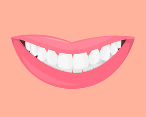 Lips girl with a beautiful snow smile and teeth, mouth is isolated. Medical stomatological concept. Vector Illustration