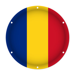 Fototapeta premium round metallic flag of Romania with screw holes