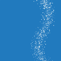 Random falling white dots. Right wave with random falling white dots on blue background. Vector illustration.