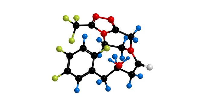 Sitagliptin (Januvia) - molecular structure, 3d rendering