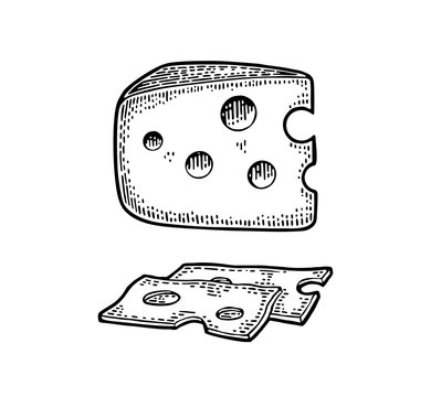 Pieces of Cheese and knife. Half round head and triangle of cheese.