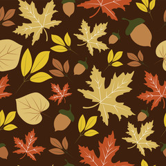 Autumn leaves brown seamless pattern