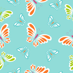 beautiful color butterflies,pattern, on a blue