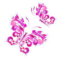 beautiful pink butterflies, isolated  on a white