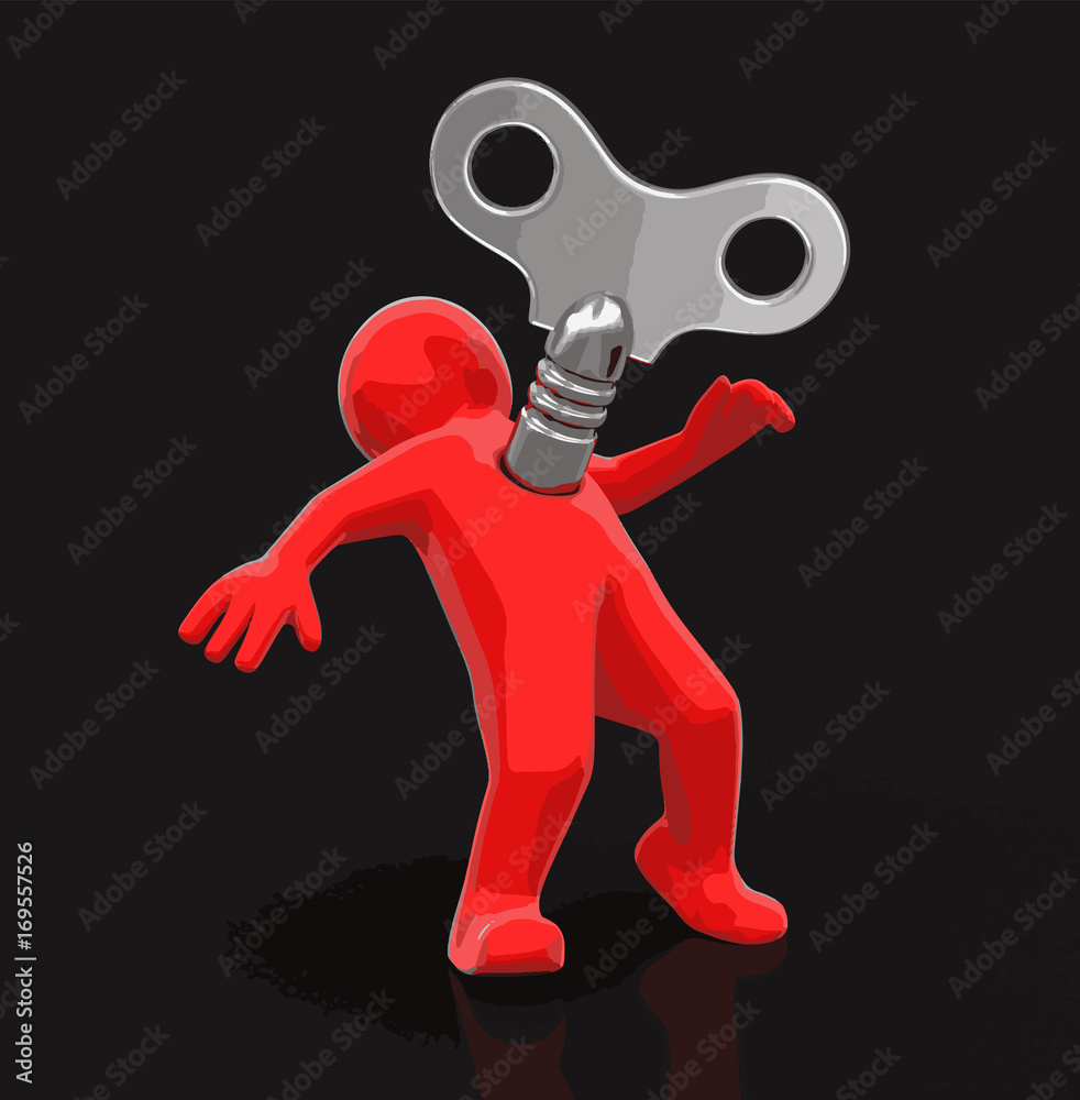 Poster man and winding key. image with clipping path