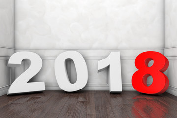 2018 New Year Sign in Empty Room. 3d Rendering