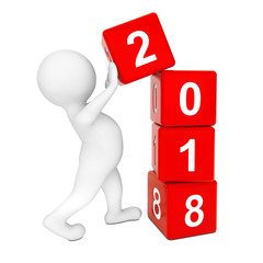 New 2018 Year Concept. Person Placing 2018 New Year Cubes. 3d Rendering