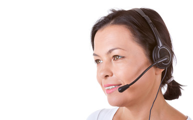 Happy Woman with Headset Working at Callcenter