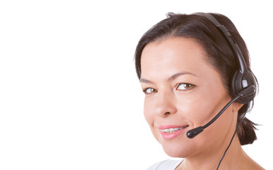 Happy Woman with Headset Working at Callcenter