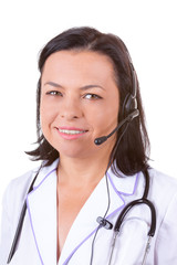 Medical Woman Doctor in Headset with Stethoscope