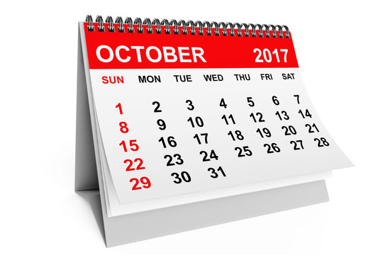 Calendar October 2017. 3d rendering