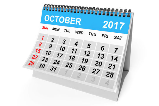 Calendar October 2017. 3d Rendering