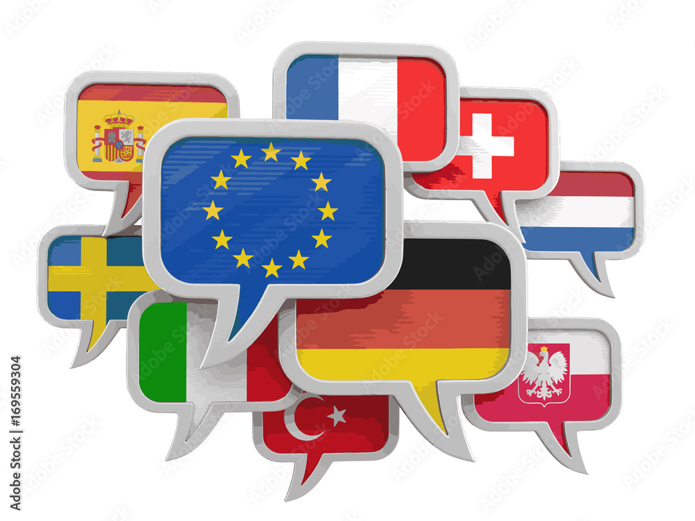 Poster speech bubbles with flags. image with clipping path