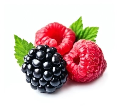  Ripe raspberry and blackberries.