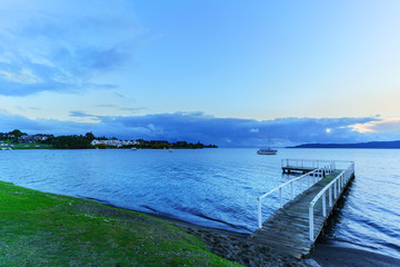 Beautiful Lake Taupo at sunset , North Island of New Zealand