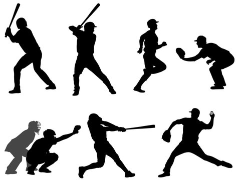 baseball silhouettes collection 3 - vector