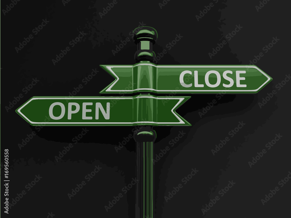 Poster open and close pointers on signpost. image with clipping path