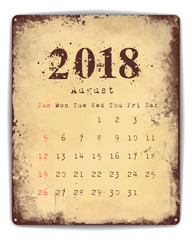 2018 Tin plate calendar August