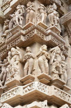 Erotic sculptures of temples of Khajuraho in India