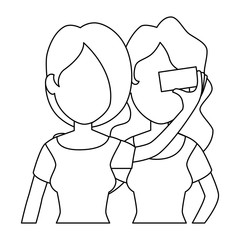 girls taking a selfie icon over white background vector illustration