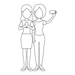 girls taking a selfie icon over white background vector illustration