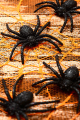 black spiders on the orange background