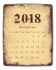 2018 Tin plate calendar November