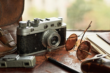 Vintage camera and exposure meter