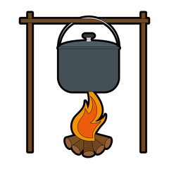 cooking pot over campfire icon over white background vector illustration