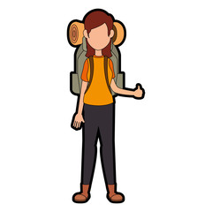 camping woman with travel backpack icon over white background vector illustration