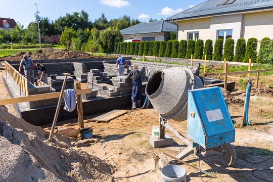 Cement mixer for building house foundation