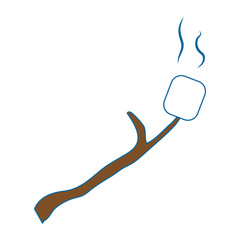 Marshmallow roasted on wooden stick icon over white background vector illustration
