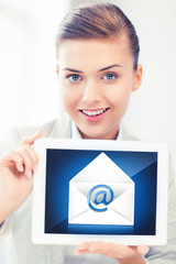 businesswoman holding tablet pc with email sign