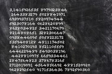 Pi number by chalk on black background