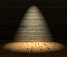 3D Illustration - wood floor and background with 1 Spotlight