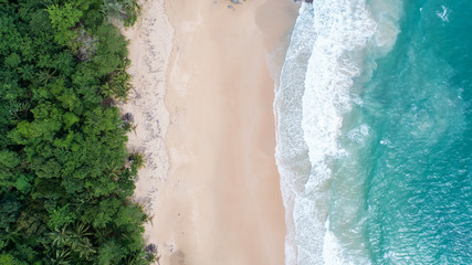 Sea aerial view,Top view,amazing nature background.The color of the water and beautifully bright.Azure beach with rocky mountains and clear water of Thailand ocean at sunny day.