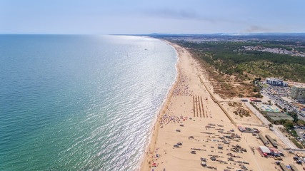 Fototapeta na wymiar Aerial. The coastal spit of the Algarve, the beaches Monte Gordo and Altura.