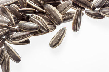 Organic sunflower seed on white background.