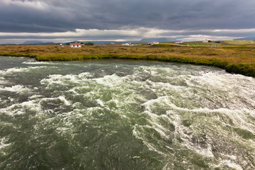 Summer Iceland Landscape with Raging River
